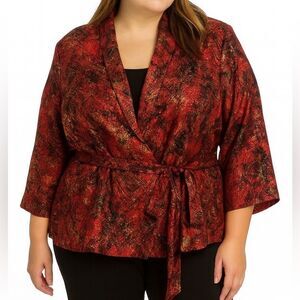 Added Dimensions Red Gold belted Jacket 4X NWOT